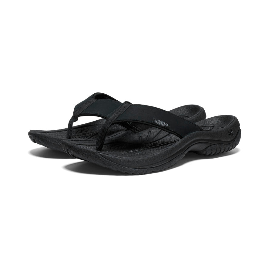 Black Grey Men Keen Kona Leather Flip Flops | ZRI7138BW