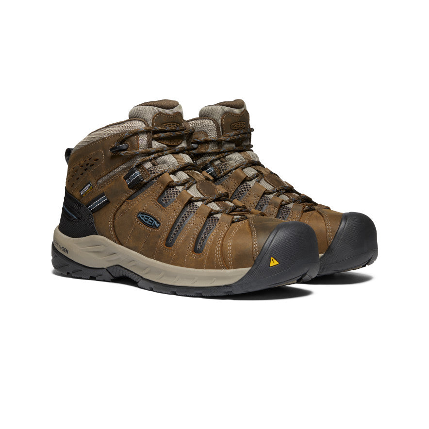 Brown Blue Men Keen Flint II Waterproof Work Boots | VFU8169XV